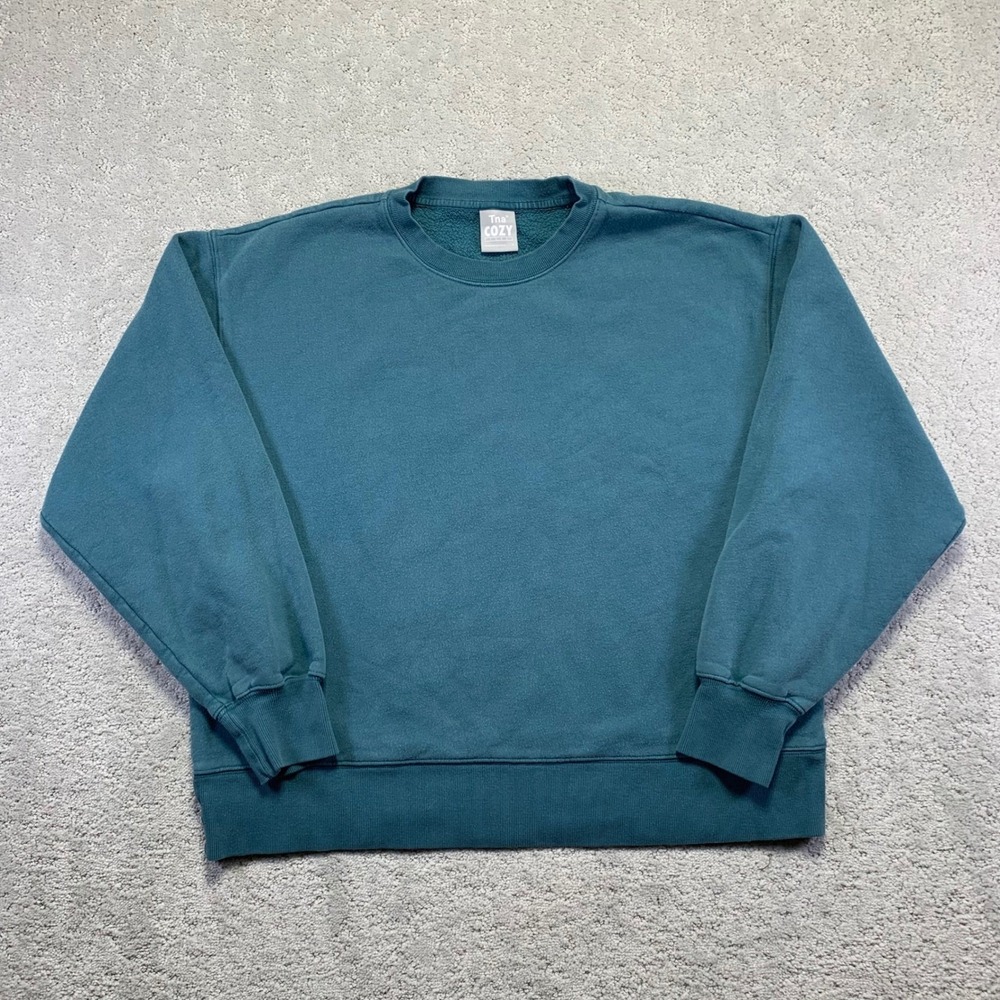 TNA Cozy Fleece Sweatshirt Womens Size 2 Teal Blue Crew Neck Pullover Longsleeve